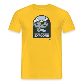 Retro Illustration Go Explore Adventure - Men's T-Shirt - yellow - Front - AI Model Male 178 dark (178cm)