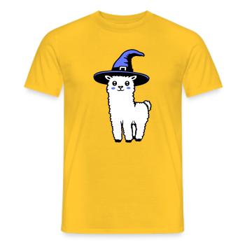 Cute Alpaca Llama Witch Hat Halloween Costume - Men's T-Shirt - yellow - Front - AI Model Male 178 dark (178cm)