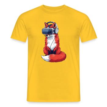 Cool Fox Gamer Nerd Dessin animé en réalité virtuelle - T-shirt homme - jaune - Devant - AI Model Male 178 dark (178cm)