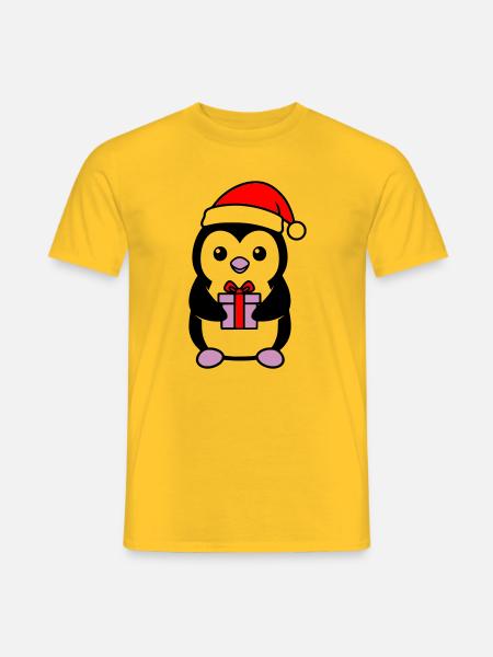 Cute Christmas Penguin with Gift - Men's T-Shirt - yellow