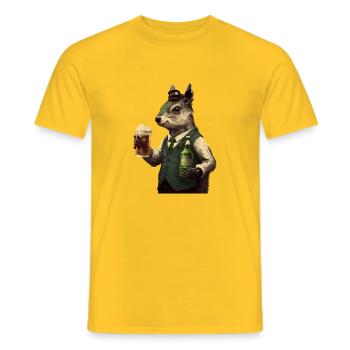 Écureuil chic monsieur avec bière - T-shirt homme - jaune - Devant - AI Model Male 178 dark (178cm)
