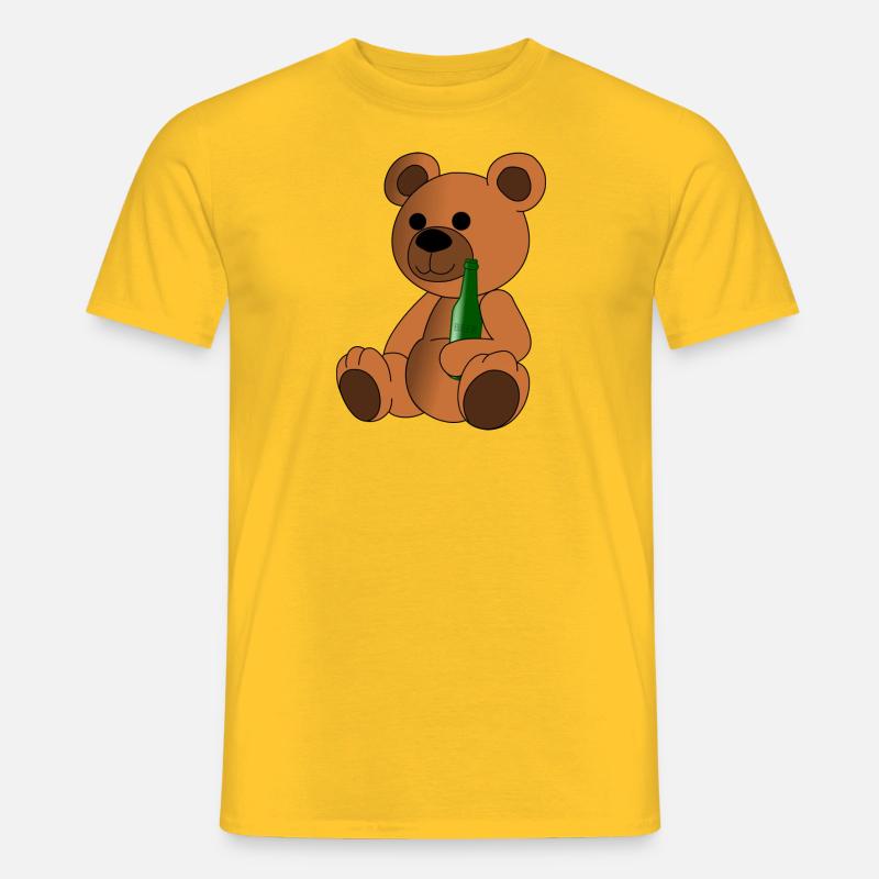 Teddy Bär mit Bierflasche - Männer T-Shirt - Gelb
