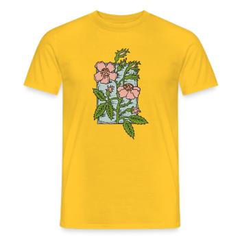 Musk Rose, hand drawn Vintage style flower stamp - Men's T-Shirt - yellow - Front - AI Model Male 178 dark (178cm)