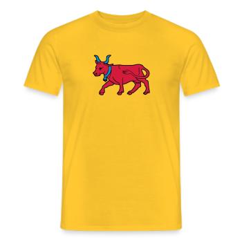 drawing red cow vector butcher breeder - Men's T-Shirt - yellow - Front - AI Model Male 178 dark (178cm)