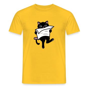 Lustige schwarze Katze, die Zeitung liest - Männer T-Shirt - Gelb - Vorne - AI Model Male 178 dark (178cm)