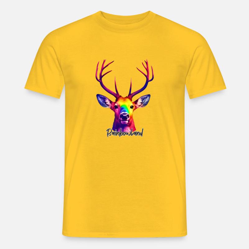 Hirschkopf in Regenbogenfarben - Männer T-Shirt - Gelb