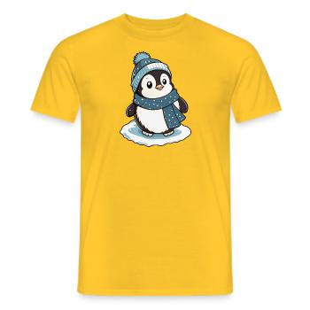 Niedlicher Pinguin mit Schal und Pudelmütze. - Männer T-Shirt - Gelb - Vorne - AI Model Male 178 dark (178cm)