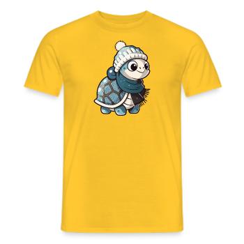 Cute turtle with scarf and bobble hat. - Men's T-Shirt - yellow - Front - AI Model Male 178 dark (178cm)
