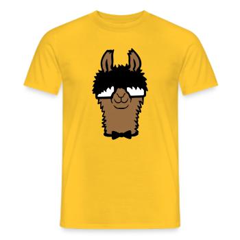 Llama Nerd Geek Hornglasses Bow Tie Funny Alpaca Cute - Men's T-Shirt - yellow - Front - AI Model Male 178 dark (178cm)