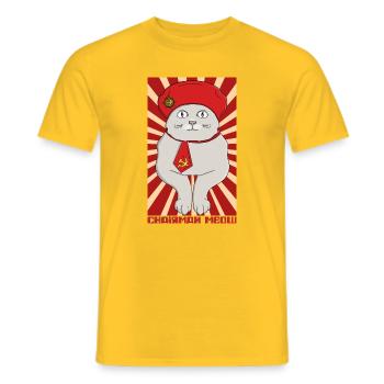 Chairman Meow - The Leader of the Purr-ty - Men's T-Shirt - yellow - Front - AI Model Male 178 dark (178cm)