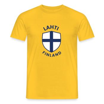 Lahti Finland Shield Emblem - Men's T-Shirt - yellow - Front - AI Model Male 178 dark (178cm)