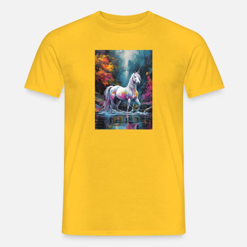 Ein Einhorn mit Farbtupfern - Männer T-Shirt - Gelb
