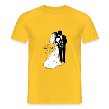 Wedding couple bride groom illustration marriage - Men's T-Shirt - yellow - Front - AI Model Male 178 dark (178cm)