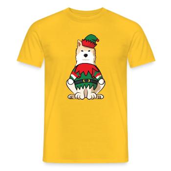 Hokkaido Dog Elf Costume Adorable Christmas Oufit - Men's T-Shirt - yellow - Front - AI Model Male 178 dark (178cm)