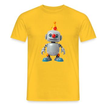 Kleiner Roboter mit Partyhut - Männer T-Shirt - Gelb - Vorne - AI Model Male 178 dark (178cm)