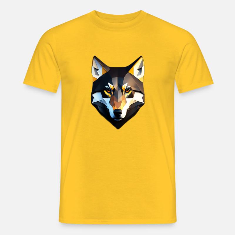 Low Poly Wolf Gesicht Design - Männer T-Shirt - Gelb