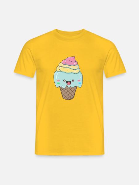Kawaii Süßes fröhliches buntes Eis - Männer T-Shirt - Gelb