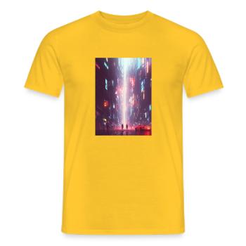 Dark City in the Future - Sci Fi - Neon Noir - Men's T-Shirt - yellow - Front - AI Model Male 178 dark (178cm)