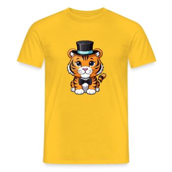 Tiger with a hat and bow tie - Men's T-Shirt - yellow - Front - AI Model Male 178 dark (178cm)