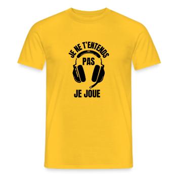 je ne t'entends pas je joue - désolé - T-shirt homme - jaune - Devant - AI Model Male 178 dark (178cm)