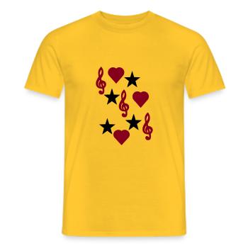 Key of notes stars hearts two-tone - Men's T-Shirt - yellow - Front - AI Model Male 178 dark (178cm)