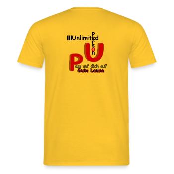 Pass auf dich auf Gute Laune - Männer T-Shirt - Gelb - Hinten - AI Model Male 178 dark (178cm)