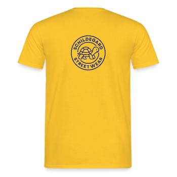 Schildegard Turtle Badge - Männer T-Shirt - Gelb - Hinten - AI Model Male 178 dark (178cm)