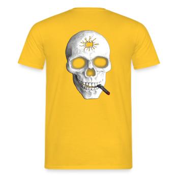 Smoking Skull Bullet Hole Dark Art Design - Männer T-Shirt - Gelb - Hinten - AI Model Male 178 dark (178cm)