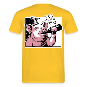 Cochon avec bouteille de fête et de célébration - T-shirt homme - jaune - Dos - AI Model Male 178 dark (178cm)