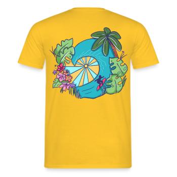 Tropical Ocean Wave with Palms – Summer Art - Men's T-Shirt - yellow - Back - AI Model Male 178 dark (178cm)