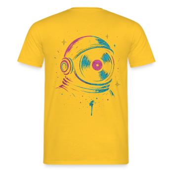 Space Vinyl Astronaut, Cosmic DJ Sound - Men's T-Shirt - yellow - Back - AI Model Male 178 dark (178cm)