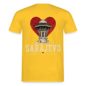 Sarajevo Herzturm Design - Männer T-Shirt - Gelb - Hinten - AI Model Male 178 dark (178cm)