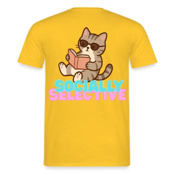 Socially Selective Cat Reading - Men's T-Shirt - yellow - Back - AI Model Male 178 dark (178cm)