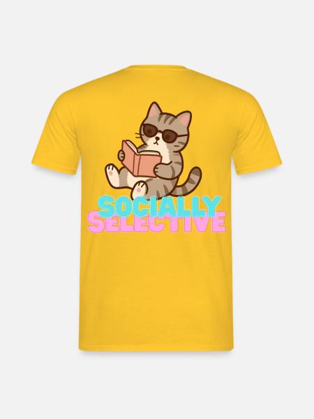 Socially Selective Cat Reading - Men's T-Shirt - yellow