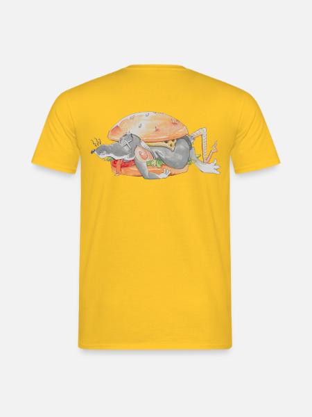 Ratfoodz' I can haz Ratzburger (Backprint) @ Ratz - Männer T-Shirt - Gelb