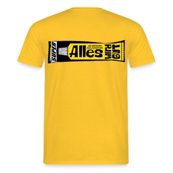 Alles wird gut Experten Kleber retro Psychologie  - Männer T-Shirt - Gelb - Hinten - AI Model Male 178 dark (178cm)