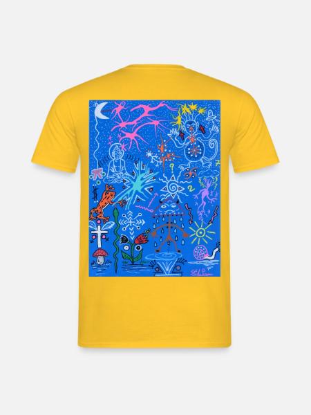 Blauer Kosmischer Doodle - Männer T-Shirt - Gelb
