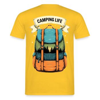 Camping Life Adventure Backpack Shirt - Men's T-Shirt - yellow - Back - AI Model Male 178 dark (178cm)
