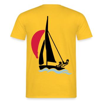 Youth sailing dinghy (420 470 505) sailboat - Men's T-Shirt - yellow - Back - AI Model Male 178 dark (178cm)