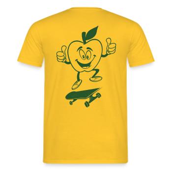 Grüner Apple Smile auf Skateboard - Männer T-Shirt - Gelb - Hinten - AI Model Male 178 dark (178cm)