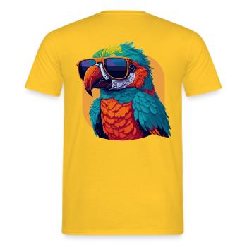 Farbenfroher Charmer: Retro Papagei T-Shirt - Männer T-Shirt - Gelb - Hinten - AI Model Male 178 dark (178cm)