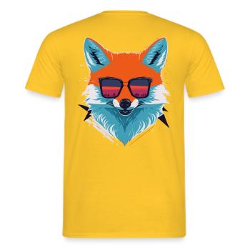 Sly and Stylish: Retro Aggressive Fox T-Shirt - Men's T-Shirt - yellow - Back - AI Model Male 178 dark (178cm)