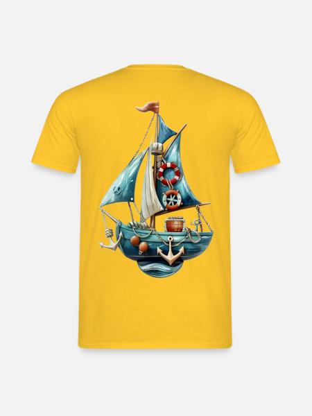 Vintage-blaue Segelyacht - Männer T-Shirt - Gelb
