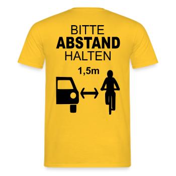 Bitte Abstand Halten Fahrrad Fahrradfahrer - Männer T-Shirt - Gelb - Hinten - AI Model Male 178 dark (178cm)