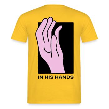 In seinen Händen - Männer T-Shirt - Gelb - Hinten - AI Model Male 178 dark (178cm)