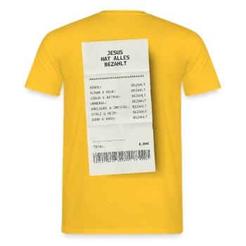 Jesus hat alles bezahlt  - Männer T-Shirt - Gelb - Hinten - AI Model Male 178 dark (178cm)