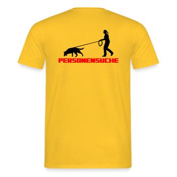 Personensuche Mantrailing Frau - Männer T-Shirt - Gelb - Hinten - AI Model Male 178 dark (178cm)