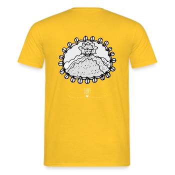 Cuddle up in Arena's Cave- The Keeper of Orbis - Men's T-Shirt - yellow - Back - AI Model Male 178 dark (178cm)