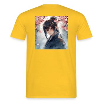 Hanfu sous les cerisiers en fleurs - T-shirt homme - jaune - Dos - AI Model Male 178 dark (178cm)