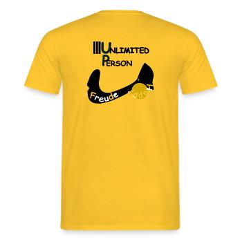 Joie et bonheur - T-shirt homme - jaune - Dos - AI Model Male 178 dark (178cm)
